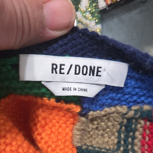 RE/DONE Womens Multicolor Cropped Patchwork Cardigan, Sz XS, Boho, Y2K, Indie - Picture 8 of 11